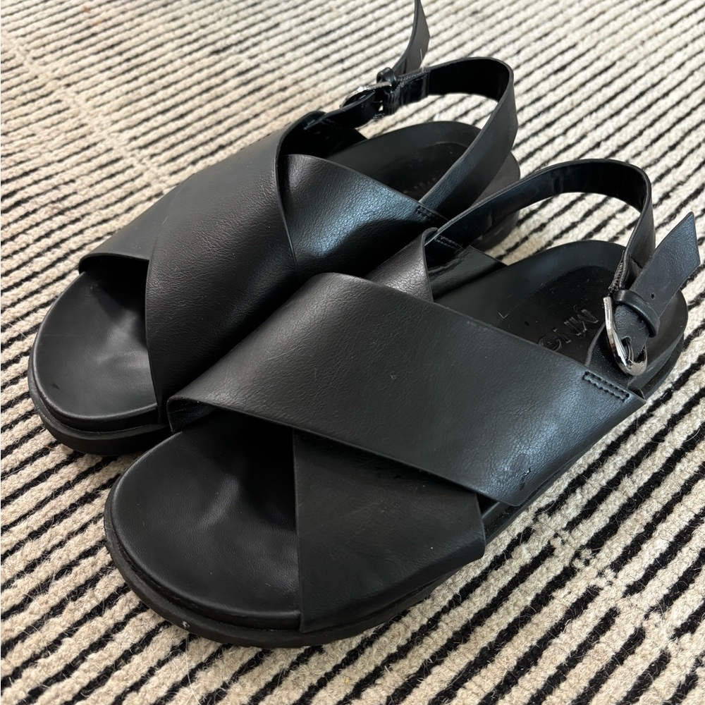 Mango Chunky Black Leather Sandals